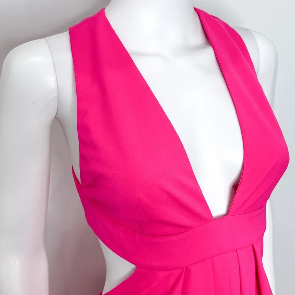 JILL Jill Stuart Plunge Deep V Cross Back Cut Out Maxi Dress Gown in Gossip Pink